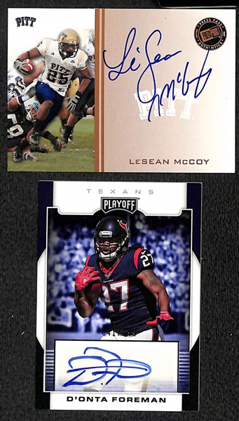 Lot of (53) Certified Football Autograph Cards (Includes Rookie Autos of LeSean McCoy and D'Onta Foreman)